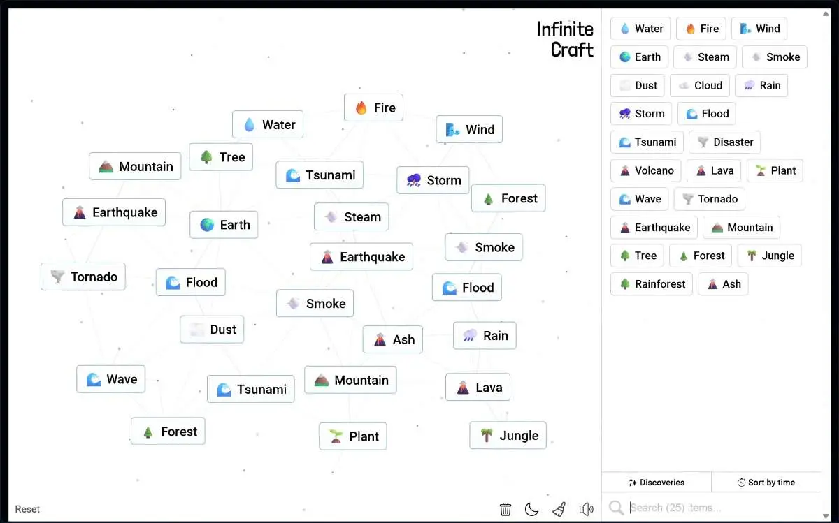 Infinite Craft element combinations and recipe discoveries
