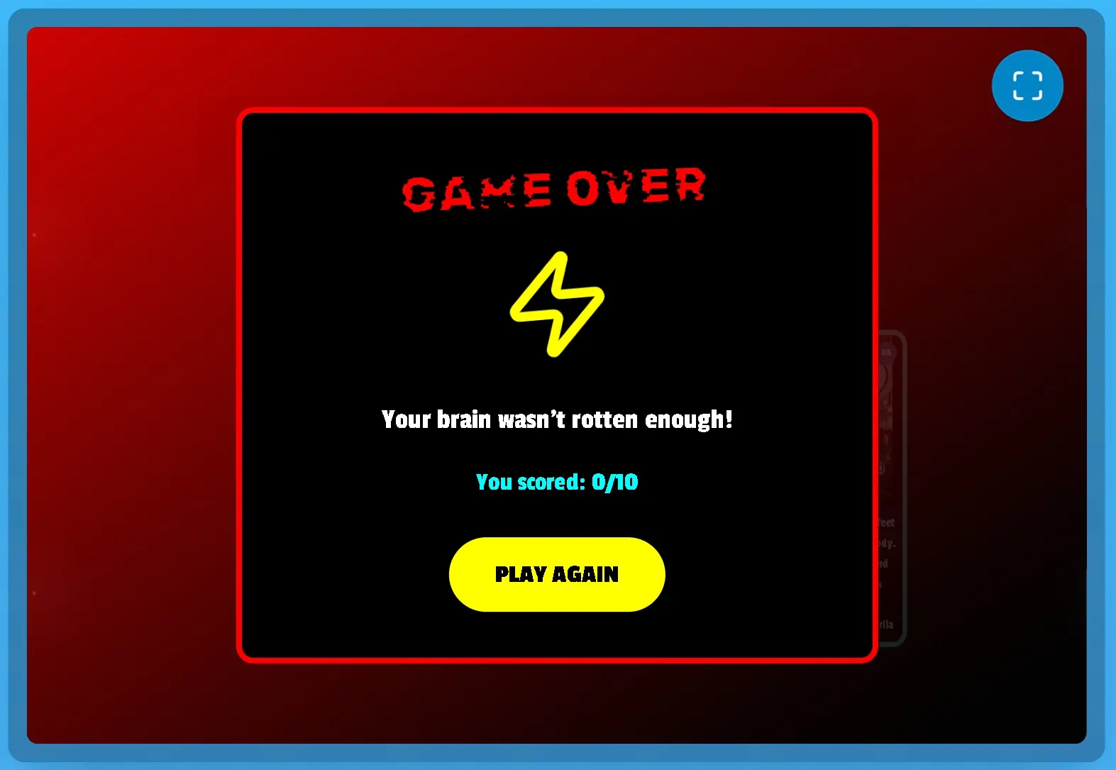 Italian Brainrot Battle Game Over Screen