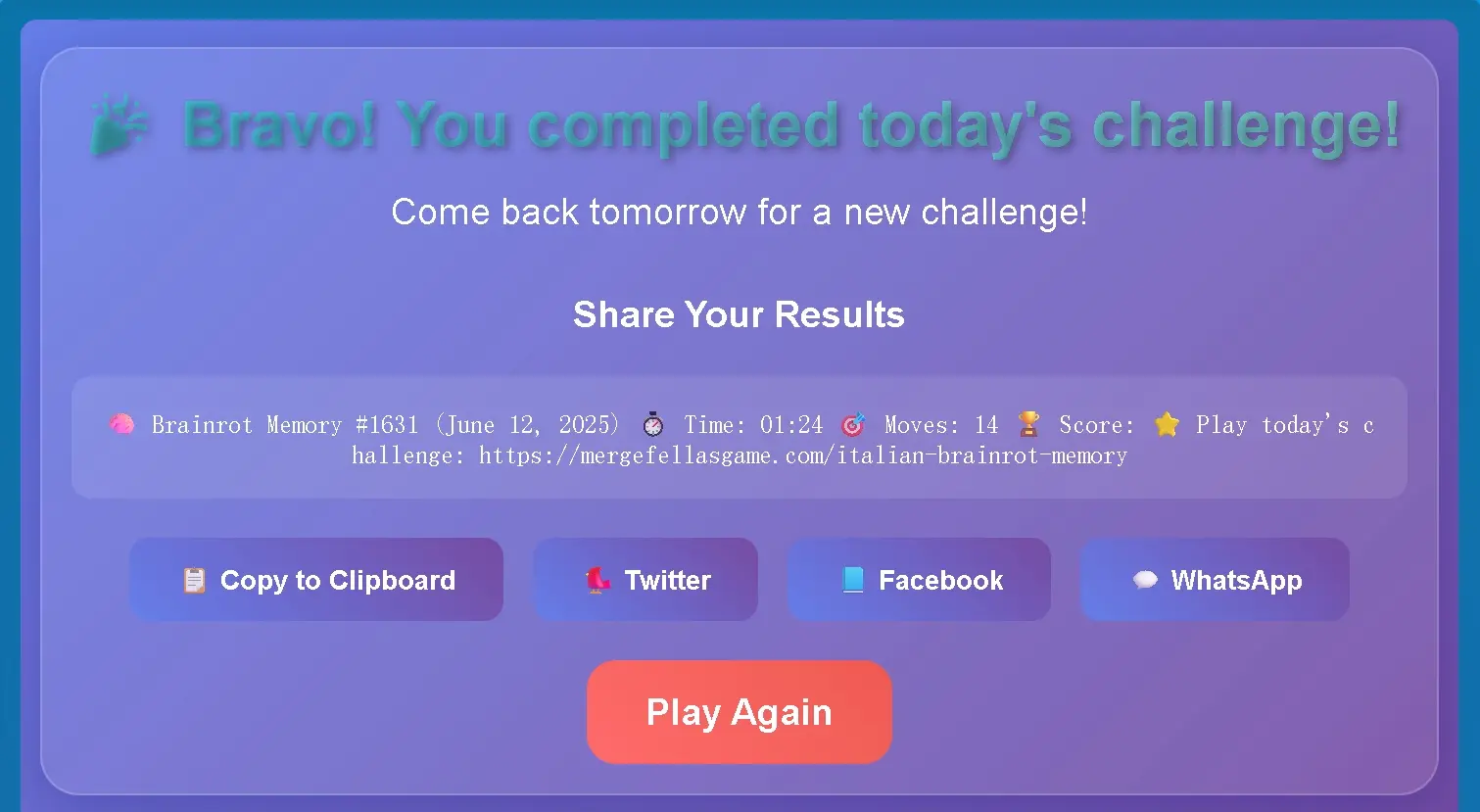 Italian Brainrot Memory gameplay showing character cards and matching progress