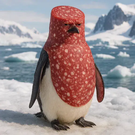 Salamino Pinguino - A salami-penguin fusion character from Italian Brainrot Merge Fellas