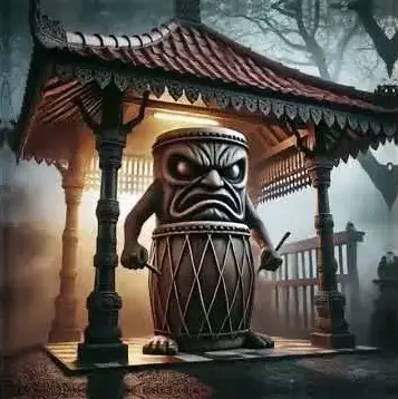 Bedug Kutud Black Kuduk Kuduk Bekuk Bengkok - A complex character with Indonesian language elements from Italian Brainrot Merge Fellas