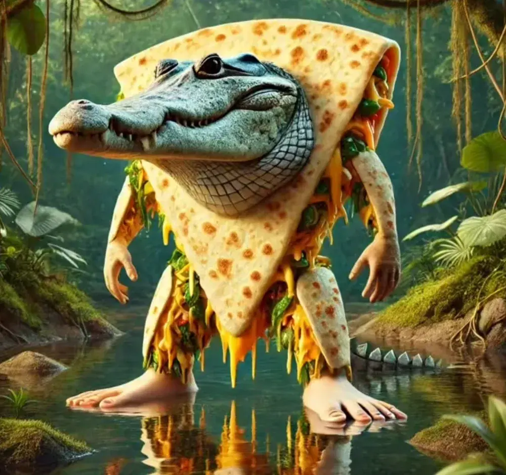 Quesadilla Crocodila - A quesadilla-crocodile hybrid character from Italian Brainrot Merge Fellas