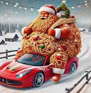 Santi Clausi Spaghetti Sauci - A Christmas pasta character from Italian Brainrot Merge Fellas