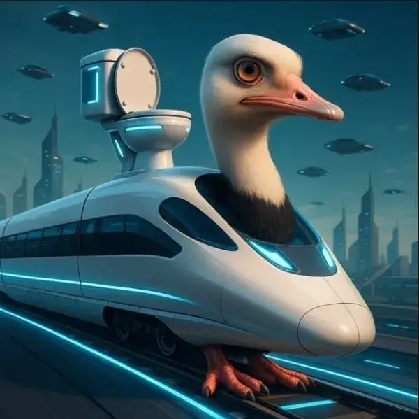 TrenoStruzzo Turbo 4000 - A high-speed ostrich-train hybrid character from Italian Brainrot Merge Fellas