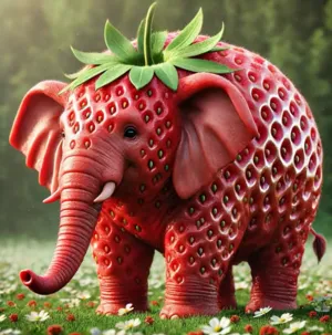 Elefantucci Strawberrucci - An elephant-strawberry hybrid character from Italian Brainrot Merge Fellas