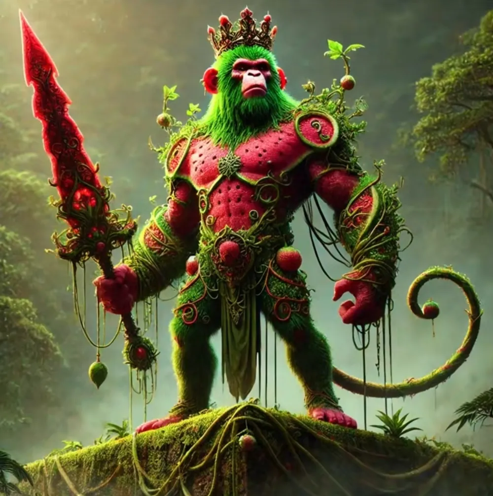 Chimpanzini Watermelonini Kingini - A royal chimp-watermelon hybrid from Italian Brainrot viral universe in Merge Fellas