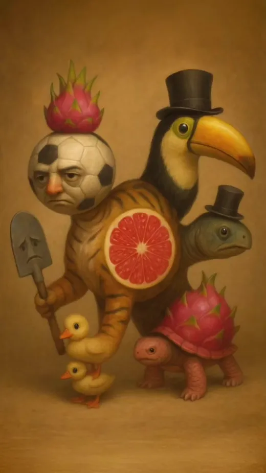 Tigrulligrape Agarrini Torrtuginni Tukanno Bananno Alessio Los Bombinitos Carlo Dragonfrutinni - A complex fusion character from Italian Brainrot universe in Merge Fellas game