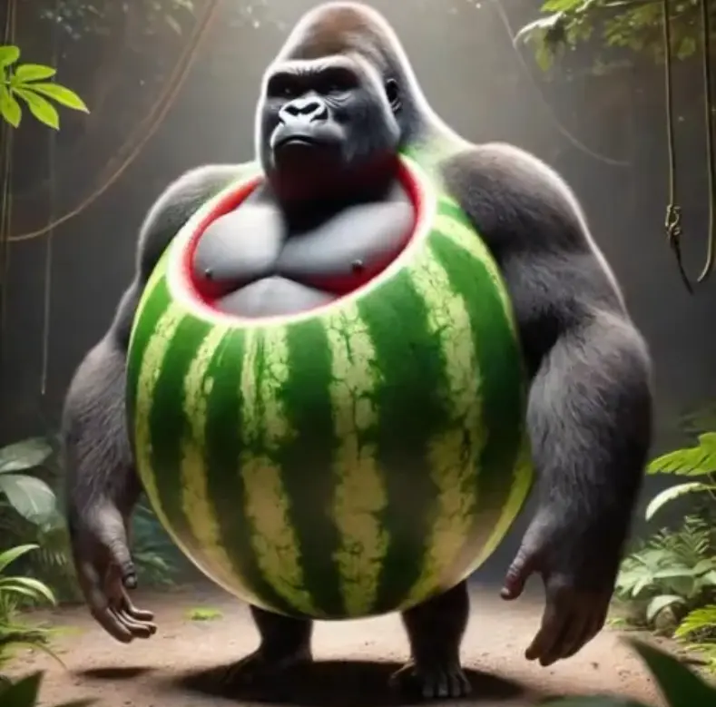 Gorillo Watermellondrillo - A gorilla-watermelon hybrid character from Italian Brainrot Merge Fellas