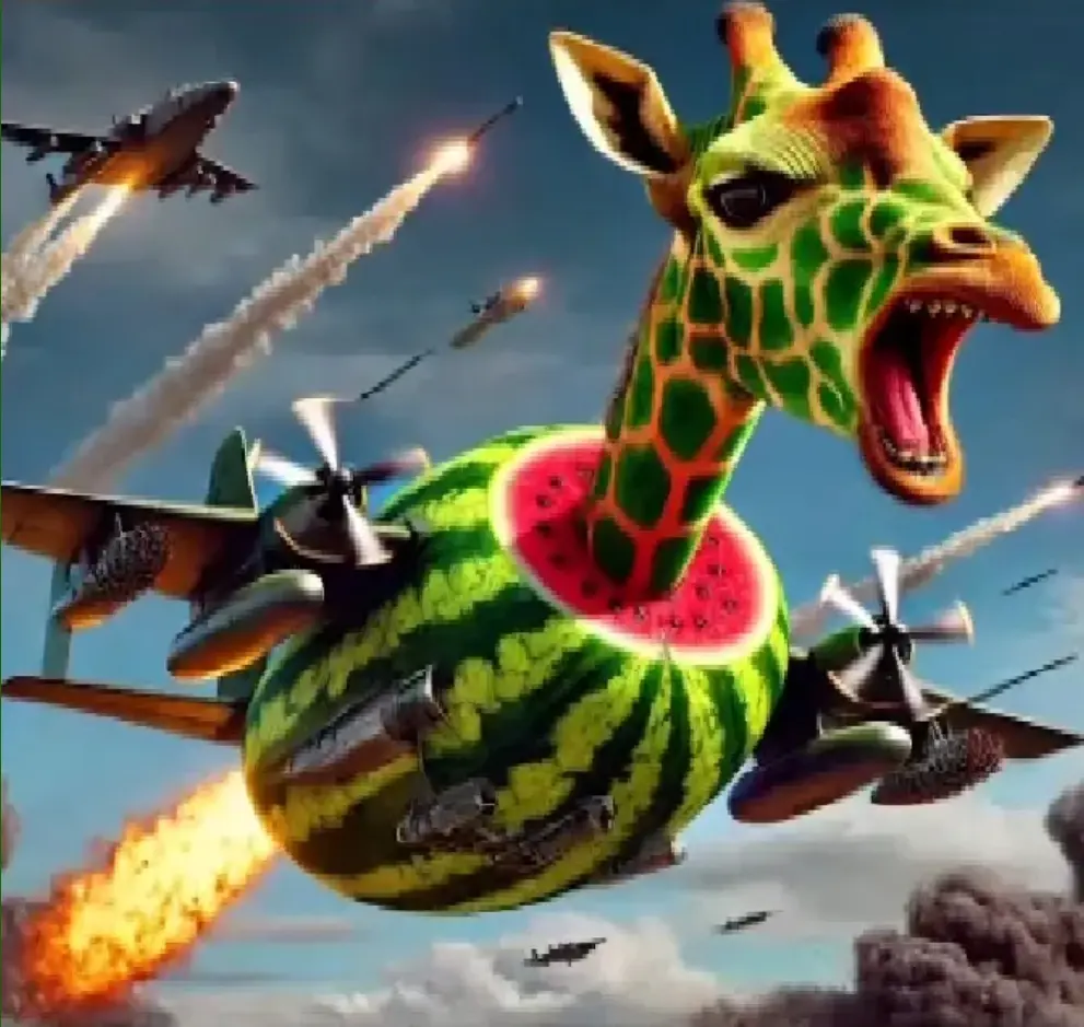 Giraffa Meloniera - A giraffe-melon hybrid character from Italian Brainrot Merge Fellas