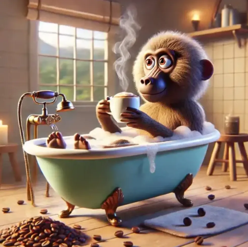 Cappuccino Babooino - A coffee-baboon hybrid character from Italian Brainrot Merge Fellas