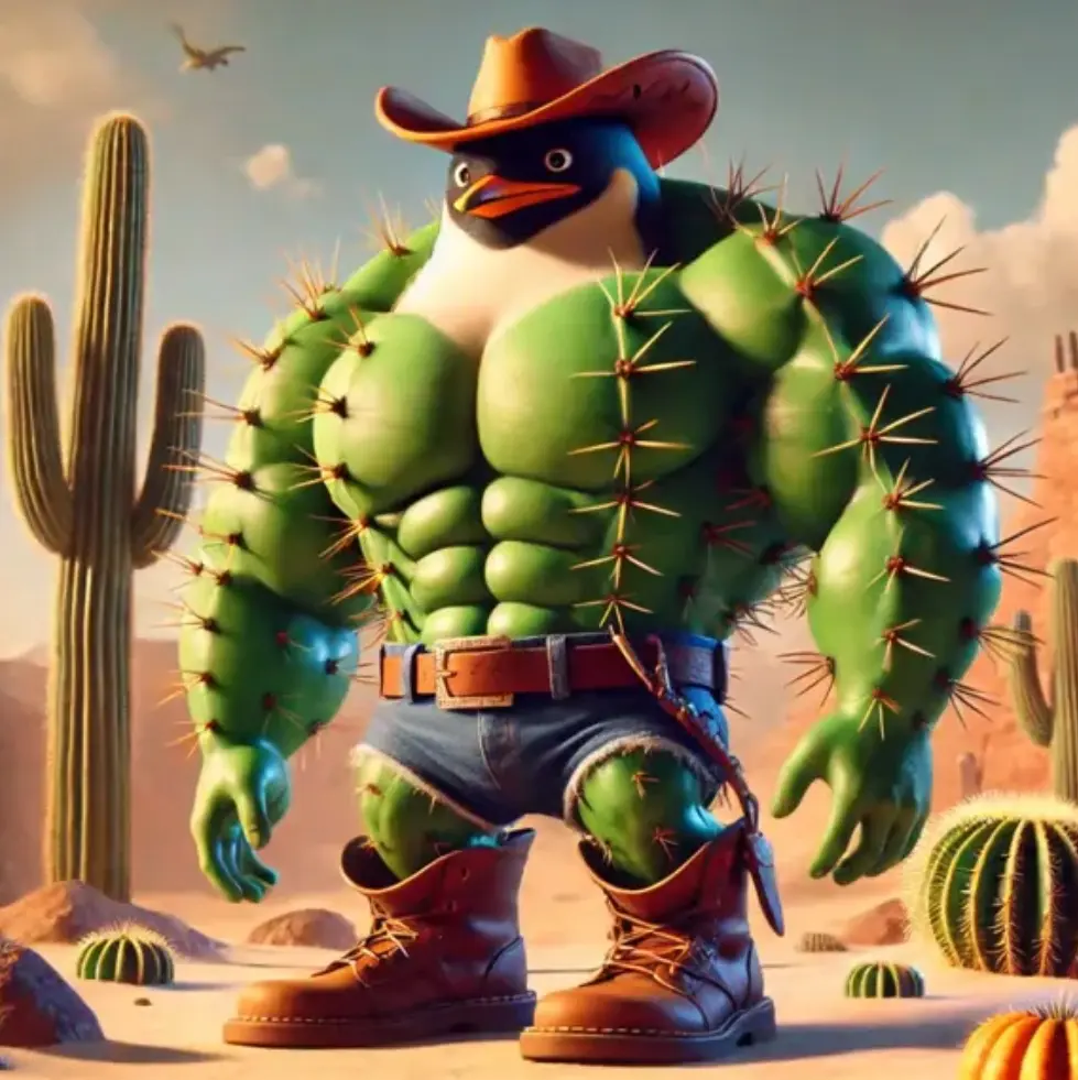Penguinelli Cactussini - A penguin-cactus hybrid character from Italian Brainrot Merge Fellas