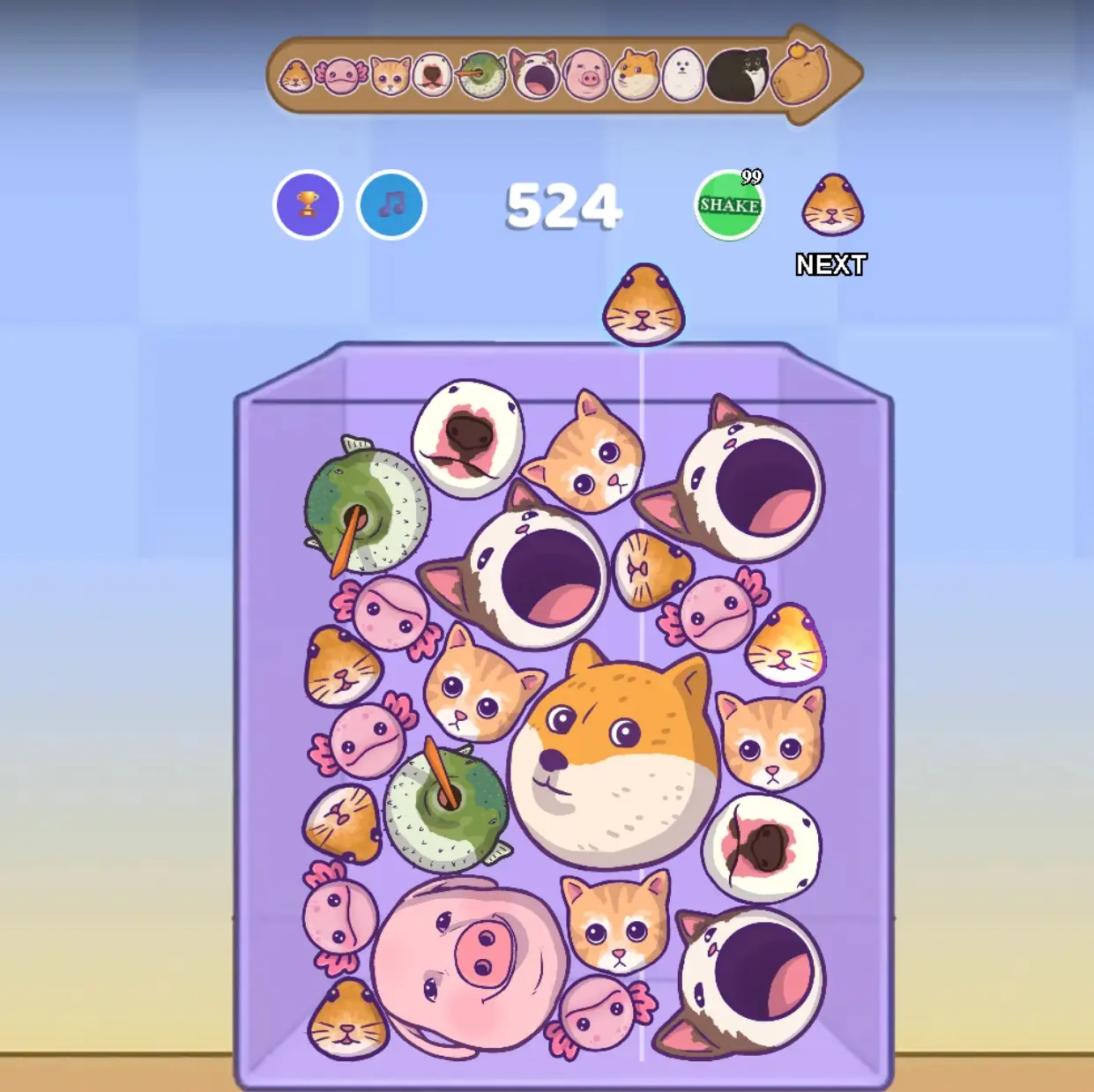 Animal character evolution progression showing size transformations and visual upgrades