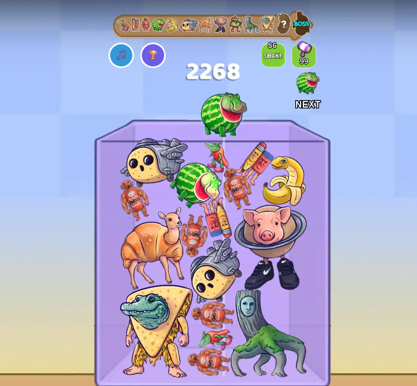 Merge Fellas Italian Brainrot 15 gameplay showing food-animal fusion characters and merge mechanics