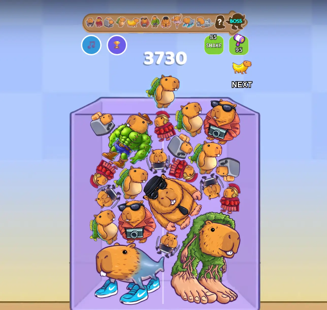 Complete capybara-brainrot evolution chain showing peaceful meme character progression