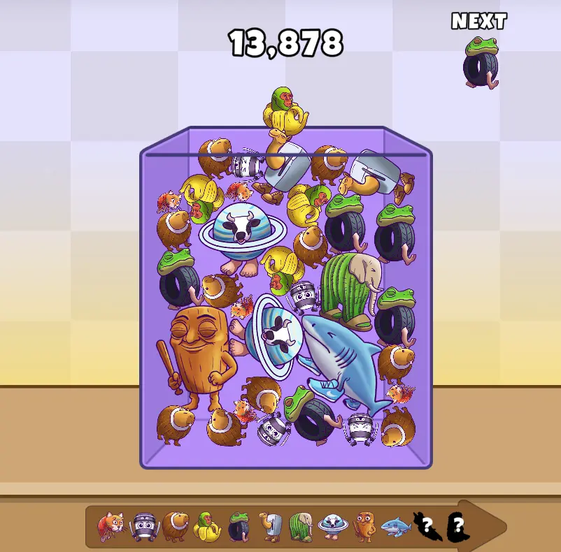 Merge Rot gameplay showing animated brainrot memes with blinking eyes and merge mechanics