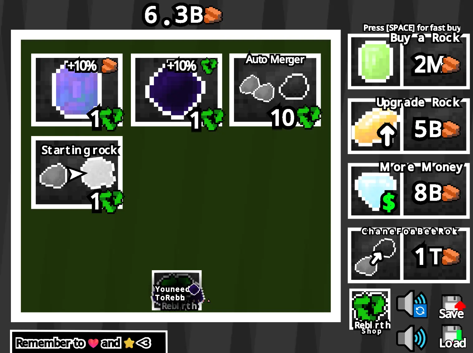 Rock Merge showing progression from basic stones to rare minerals