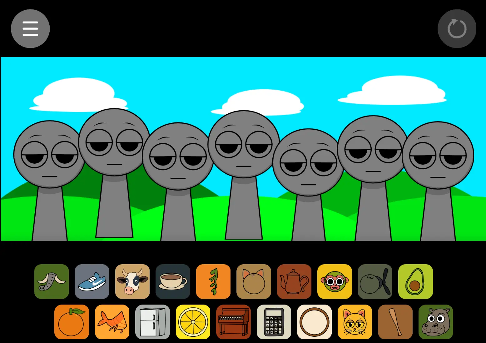 Sprunki But It's Italian Brainrot gameplay showing character placement and music creation