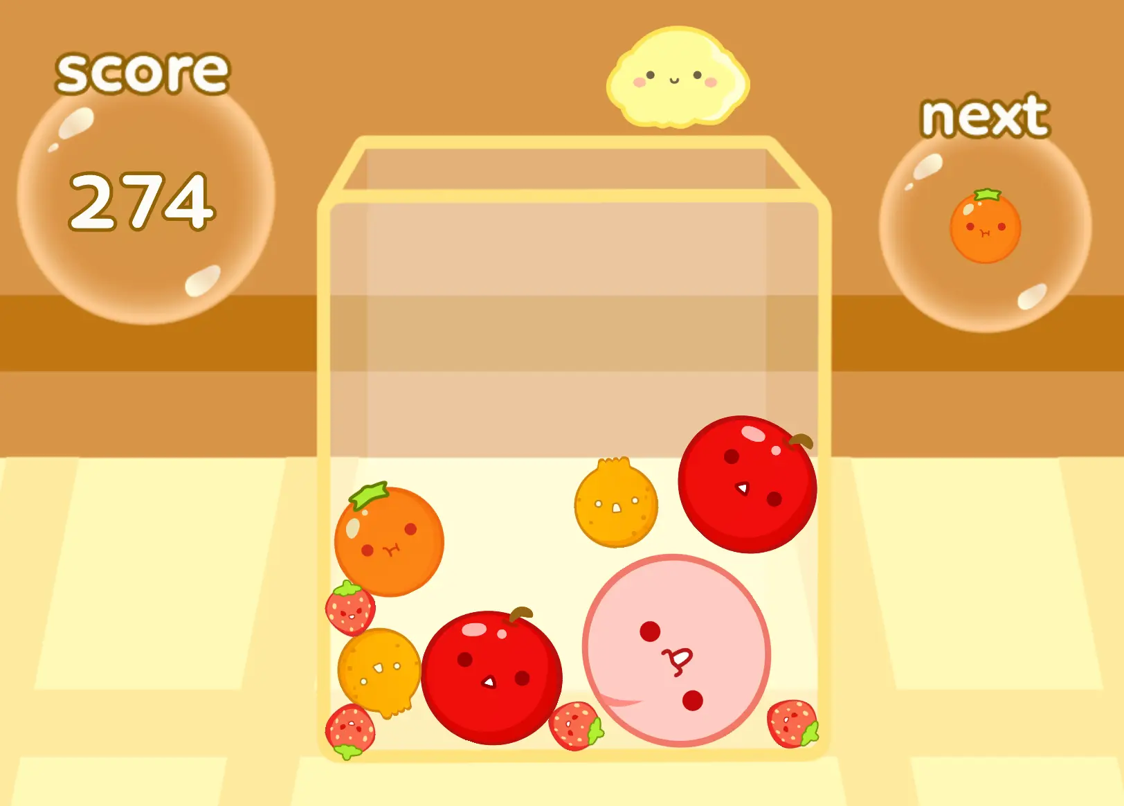 Suika Game strategic fruit placement and watermelon creation